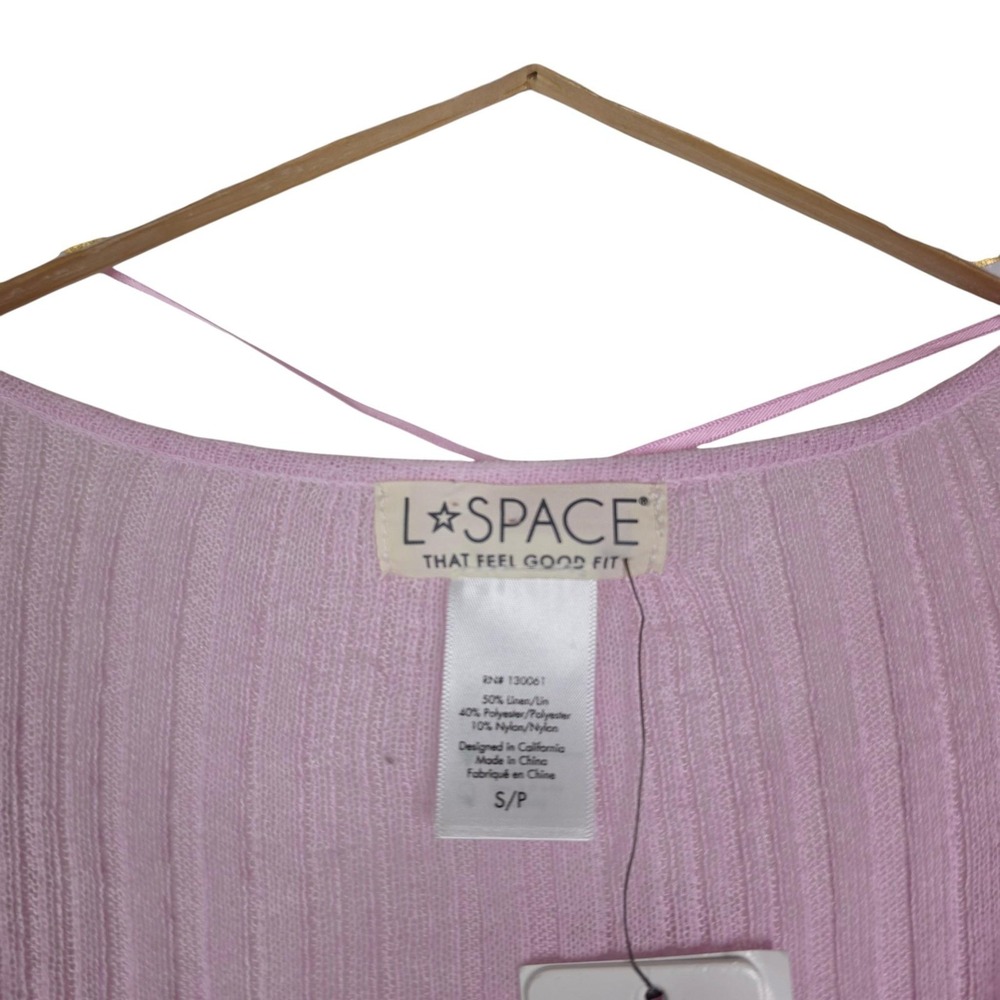 L*SPACE Wailea Cover Up Womens Small Pink Ribbed Knit Long Sleeve Sheer Swim - Picture 5 of 11